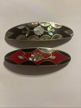 Handmade Mother-of-Pearl Inlay Hair Barrette - Black & Red